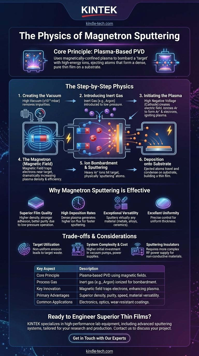 마그네트론 스퍼터링의 물리학은 무엇인가요? 연구실을 위한 우수한 박막 코팅을 달성하세요 시각적 가이드