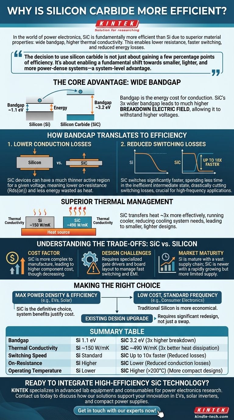 실리콘 카바이드가 더 효율적인 이유는 무엇입니까? SiC의 우수한 재료 특성으로 더 높은 전력 밀도를 달성하십시오. 시각적 가이드
