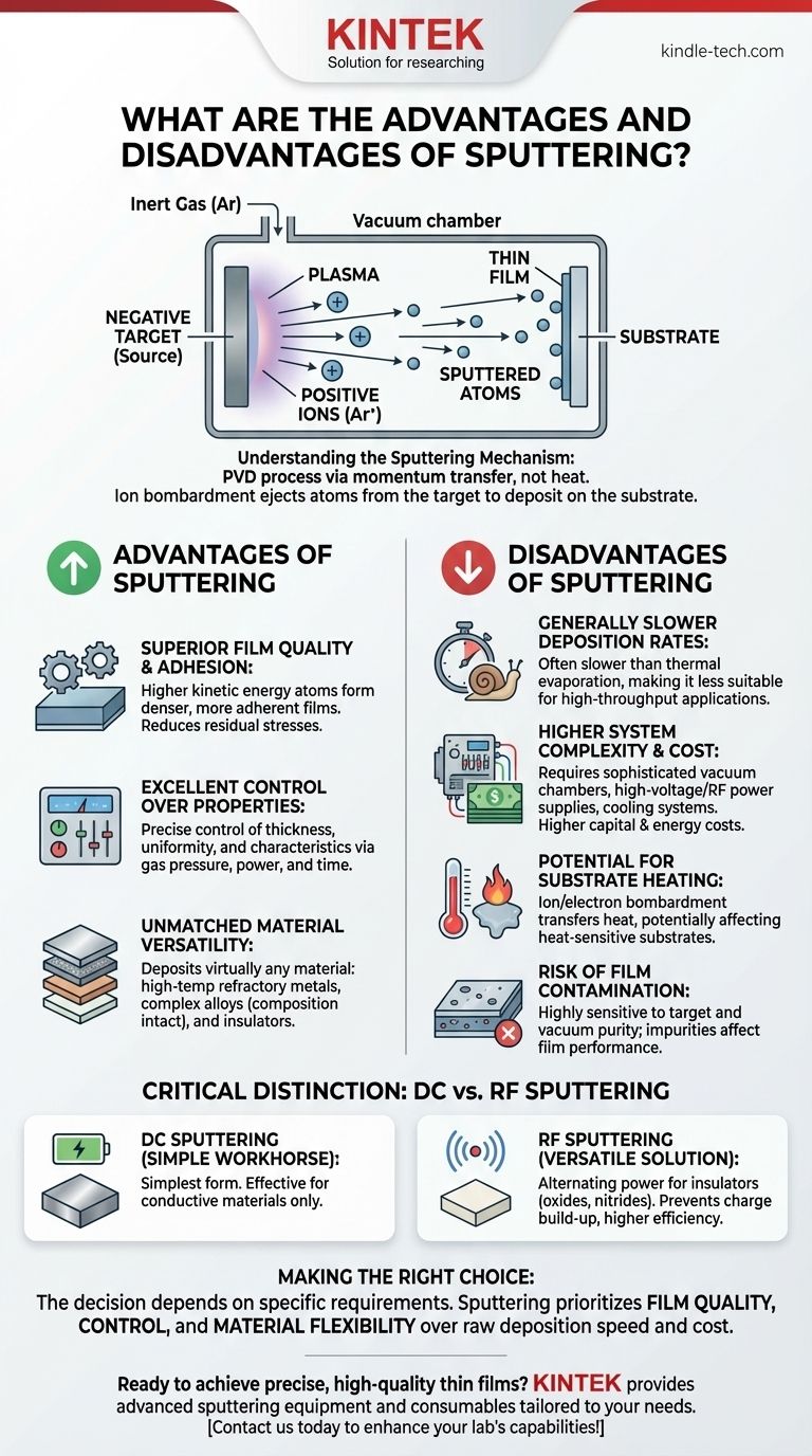 스퍼터링의 장점과 단점은 무엇인가요? 박막 품질, 속도 및 비용의 균형 시각적 가이드
