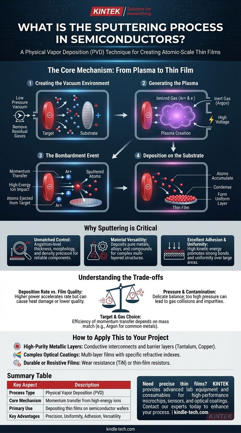 Qu'est-ce que le processus de pulvérisation cathodique dans les semi-conducteurs ? Un guide pour le dépôt de couches minces de précision Guide Visuel