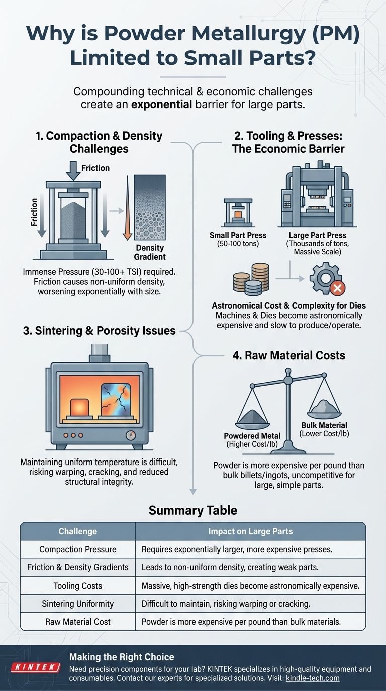 Perché la metallurgia delle polveri è limitata a piccole parti? Le sfide di compattazione e costo spiegate Guida Visiva