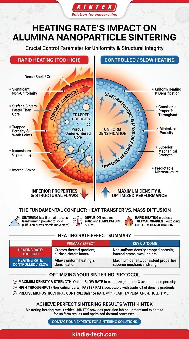 ما هو تأثير معدل التسخين على آلية تلبيد جسيمات الألومينا النانوية؟ التحكم في الكثافة والقوة دليل مرئي