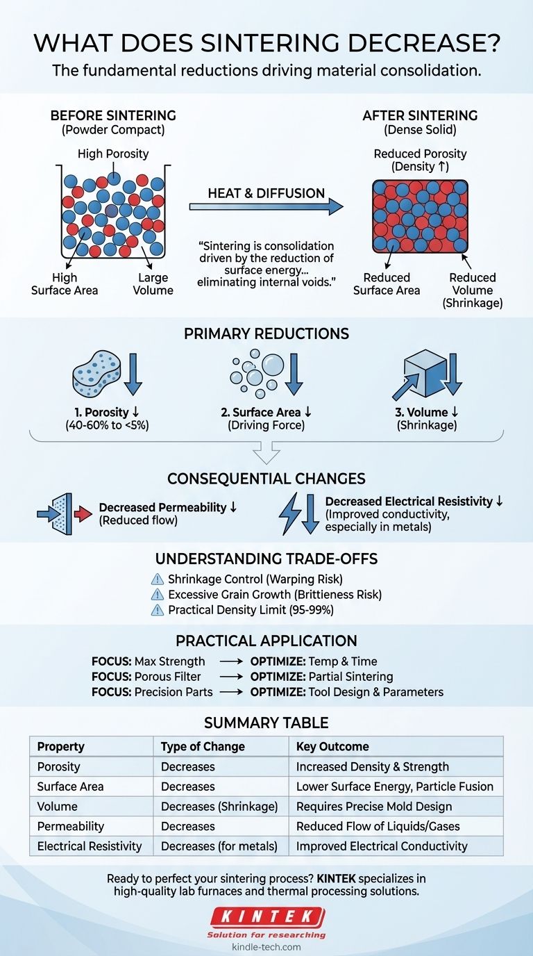Cosa diminuisce la sinterizzazione? Padroneggiare la porosità, l'area superficiale e le proprietà dei materiali Guida Visiva