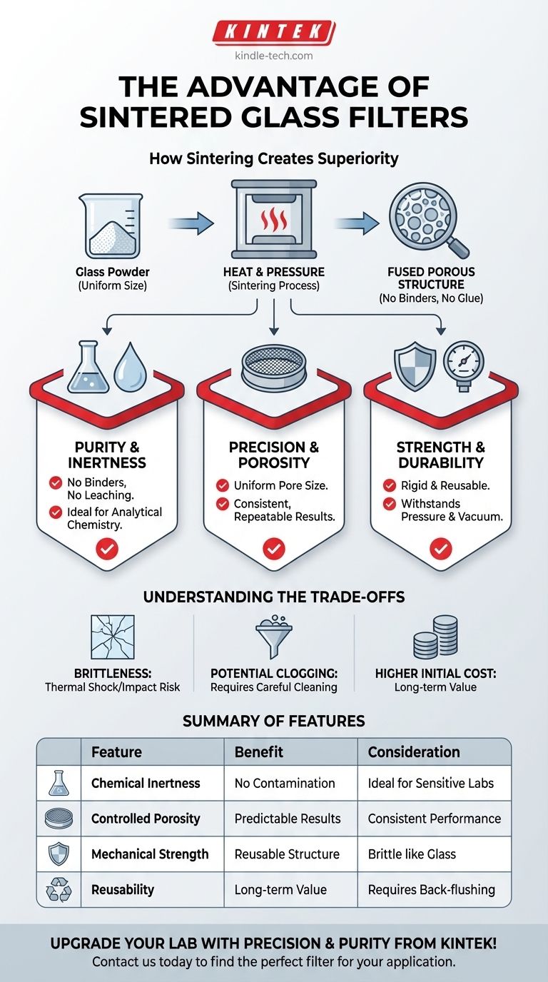 Was ist der Vorteil von gesinterten Glasfiltern? Erreichen Sie überlegene Reinheit und Präzision bei Ihrer Laborfiltration Visuelle Anleitung
