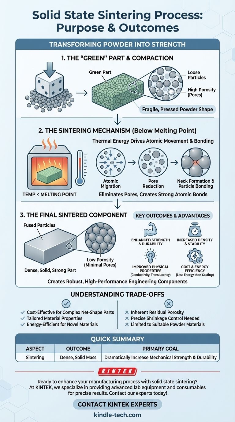 What is the main purpose of the solid state sintering process? Transform Powder into Dense, Strong Components Visual Guide
