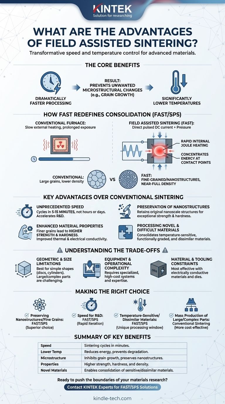 Каковы преимущества спекания с помощью поля? Достижение более быстрой консолидации материала при более низких температурах Визуальное руководство