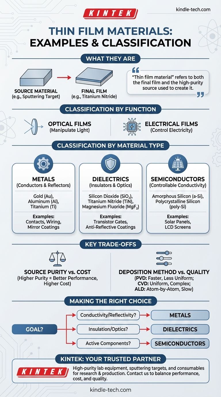 Was sind Beispiele für Dünnschichtmaterialien? Metalle, Dielektrika & Halbleiter für Ihre Anwendung Visuelle Anleitung