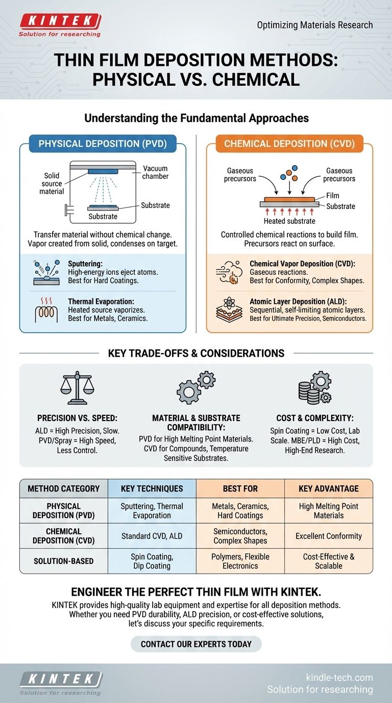 Qual é o método usado na deposição de filmes finos? Um Guia para PVD, CVD e ALD Guia Visual