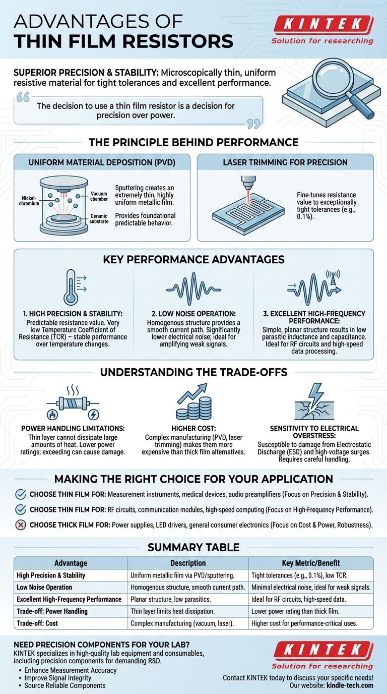 Quali sono i vantaggi dei resistori a film sottile? Precisione, stabilità e basso rumore per circuiti sensibili Guida Visiva