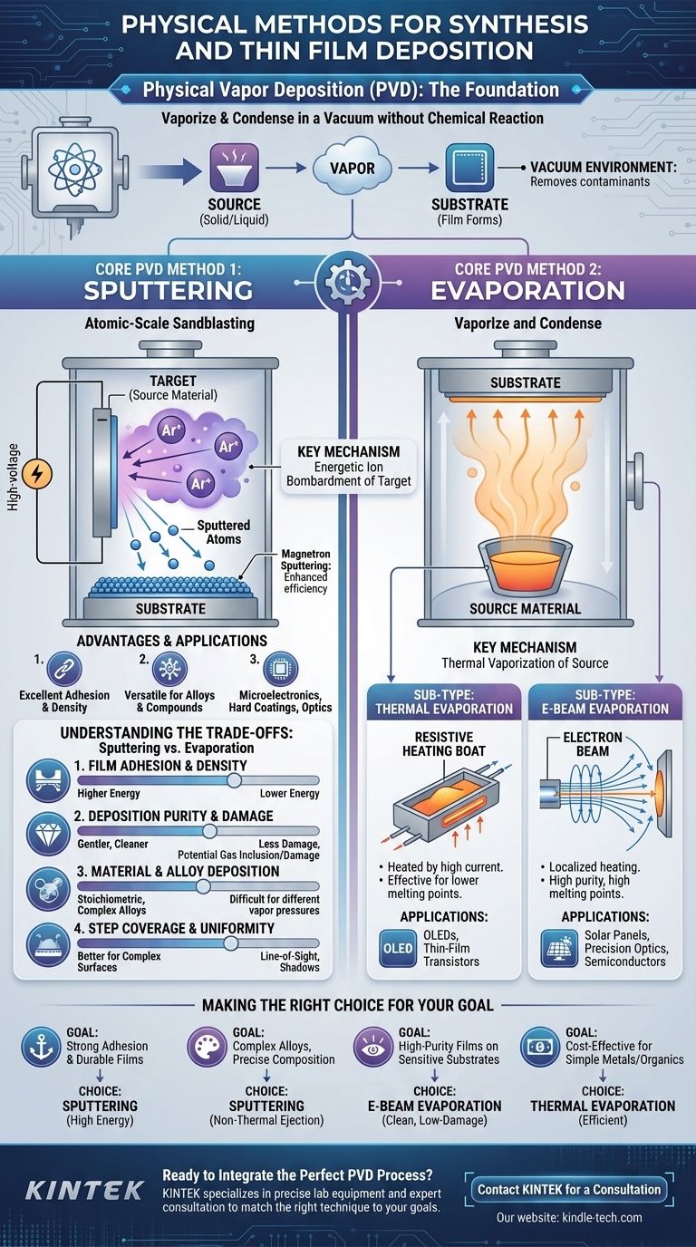 ما هي الطرق الفيزيائية للتخليق وترسيب الأغشية الرقيقة؟ اختر تقنية PVD الصحيحة دليل مرئي