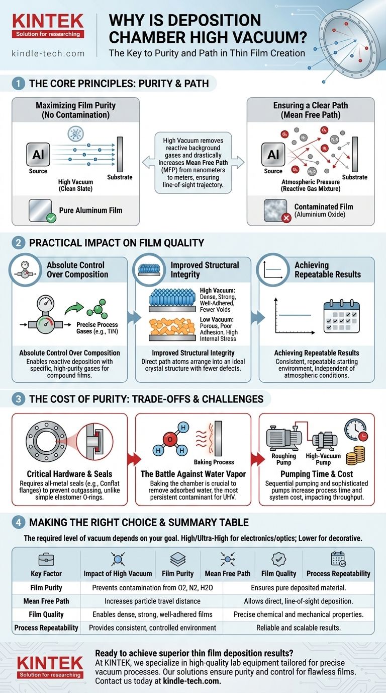 Perché la camera di deposizione richiede un alto vuoto? Essenziale per la purezza e il controllo nella deposizione di film sottili Guida Visiva