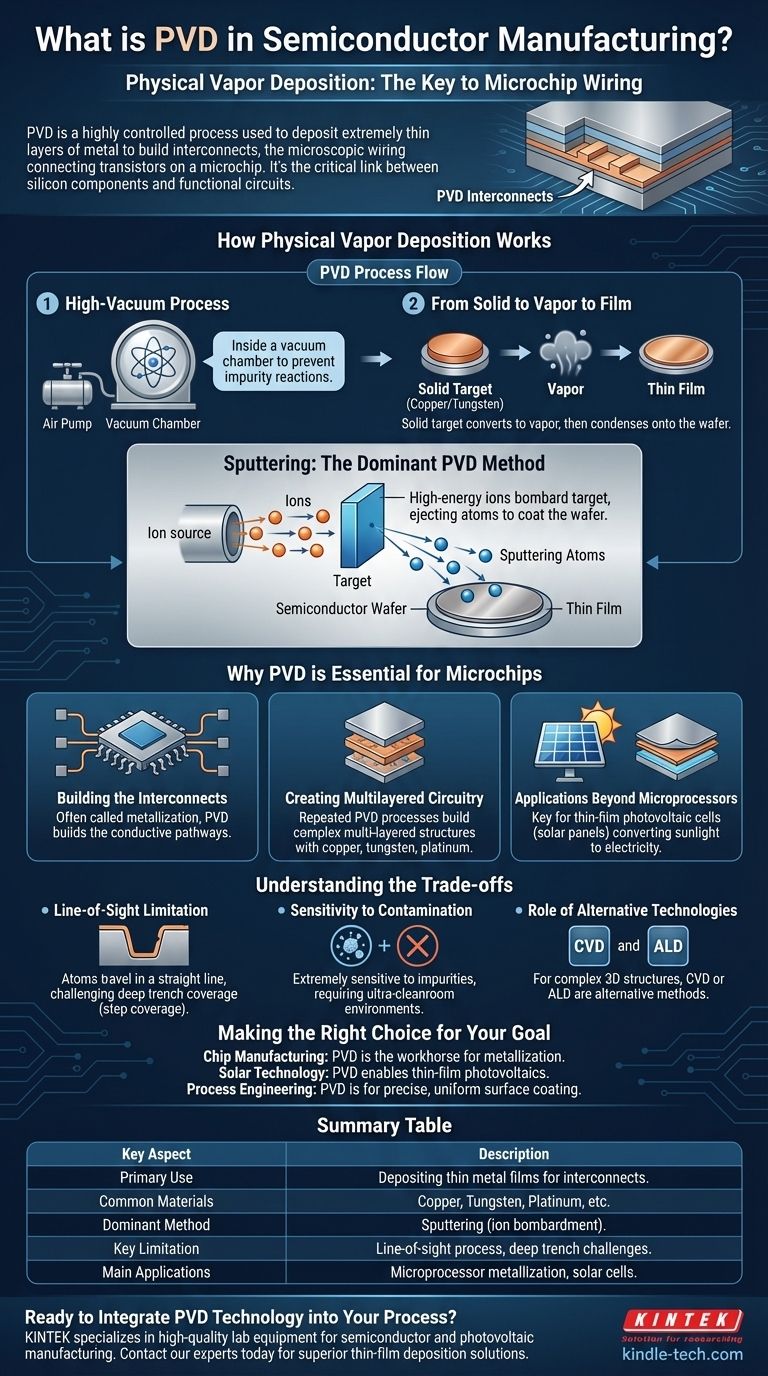 ما هو الترسيب الفيزيائي للبخار (PVD) في أشباه الموصلات؟ الدليل الأساسي لبناء التوصيلات البينية للرقائق الدقيقة دليل مرئي