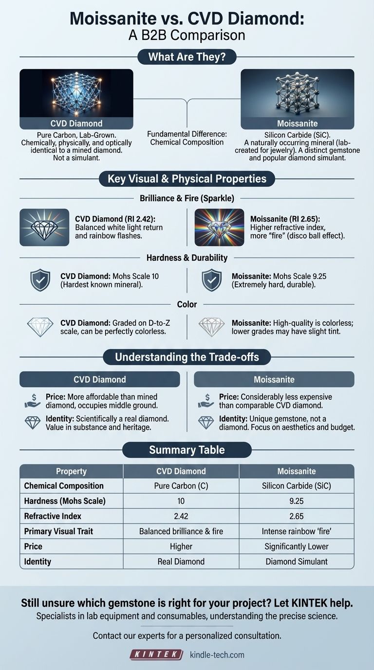 Qual é a diferença entre Moissanite e diamante CVD? Um guia para escolher sua pedra preciosa perfeita Guia Visual