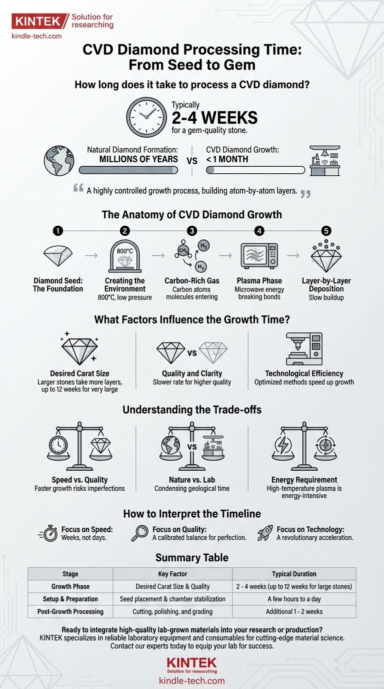 Wie lange dauert die Verarbeitung eines CVD-Diamanten? Ein Leitfaden zum 2-4-wöchigen Wachstumszyklus Visuelle Anleitung