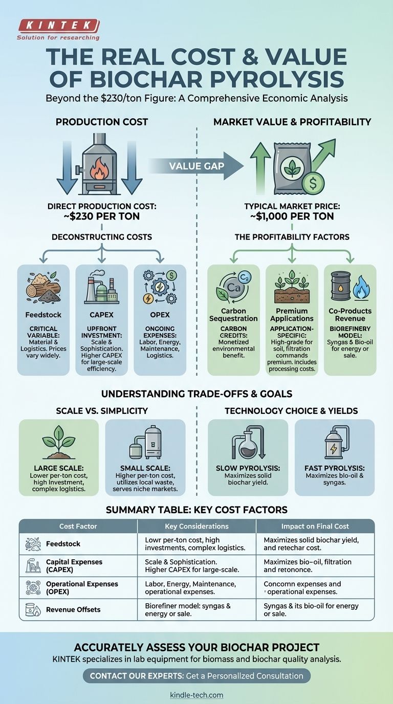 كم تكلفة الانحلال الحراري للفحم الحيوي؟ تفكيك سعر الإنتاج البالغ 230 دولارًا للطن دليل مرئي