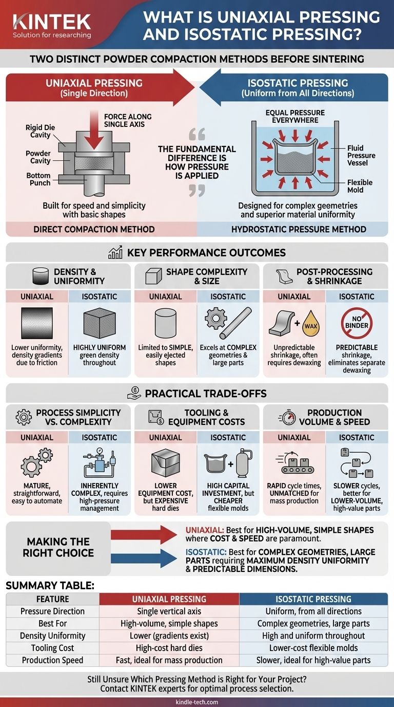 Qu'est-ce que le pressage uniaxial et le pressage isostatique ? Choisir la bonne méthode de compactage de poudre Guide Visuel