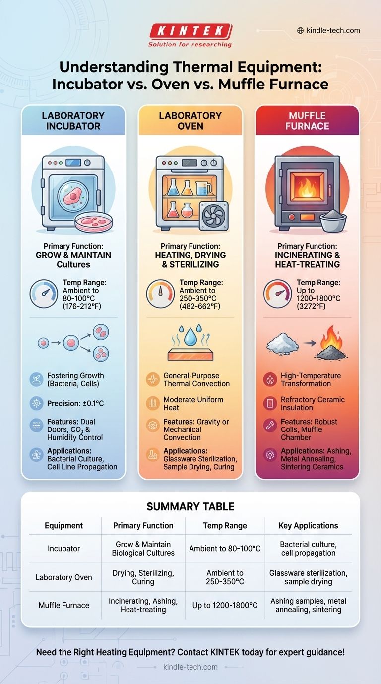 В чем разница между лабораторным инкубатором и муфельной печью? Выберите правильный лабораторный нагревательный прибор Визуальное руководство