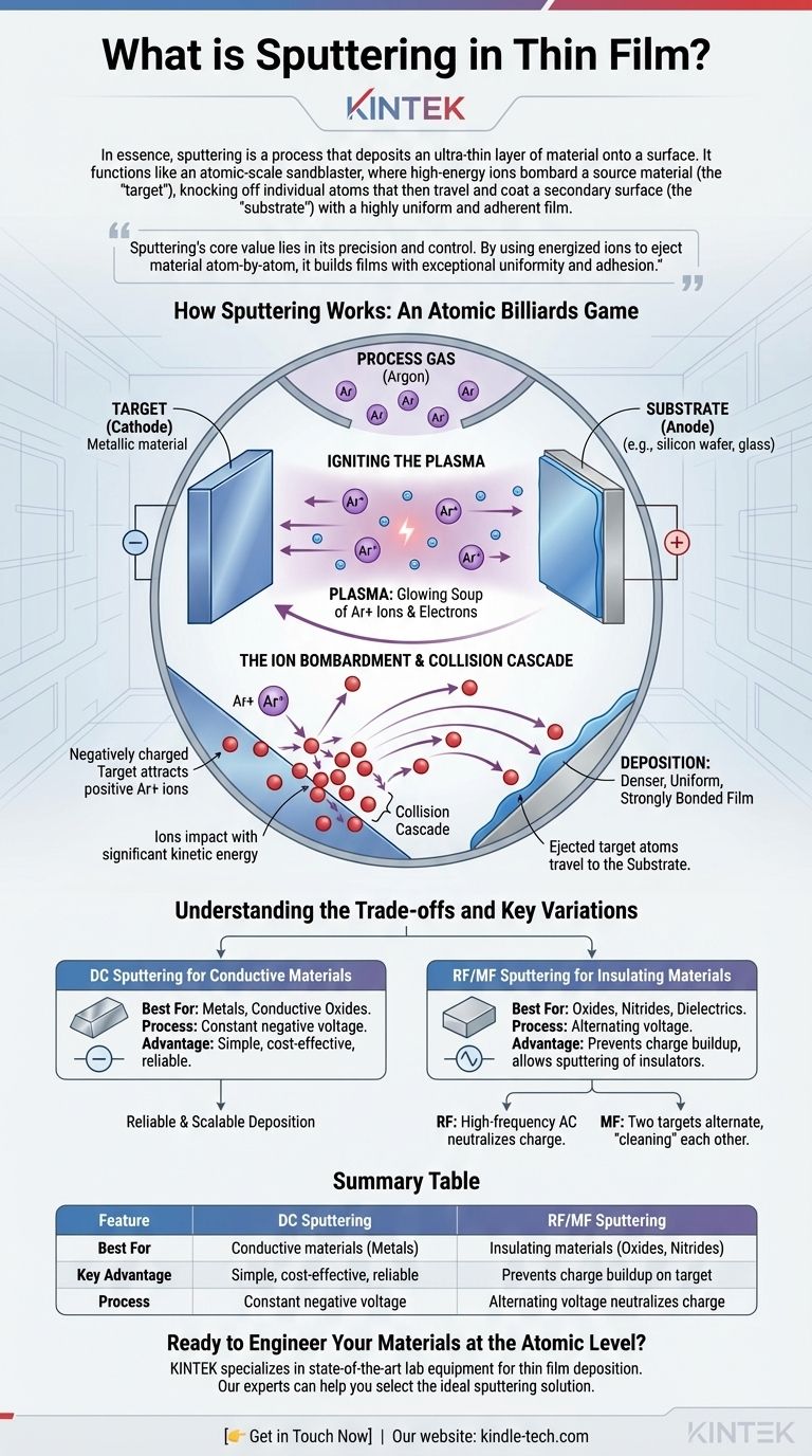 ما هو الرش المغناطيسي (Sputtering) في الأغشية الرقيقة؟ دليل للترسيب على المستوى الذري دليل مرئي