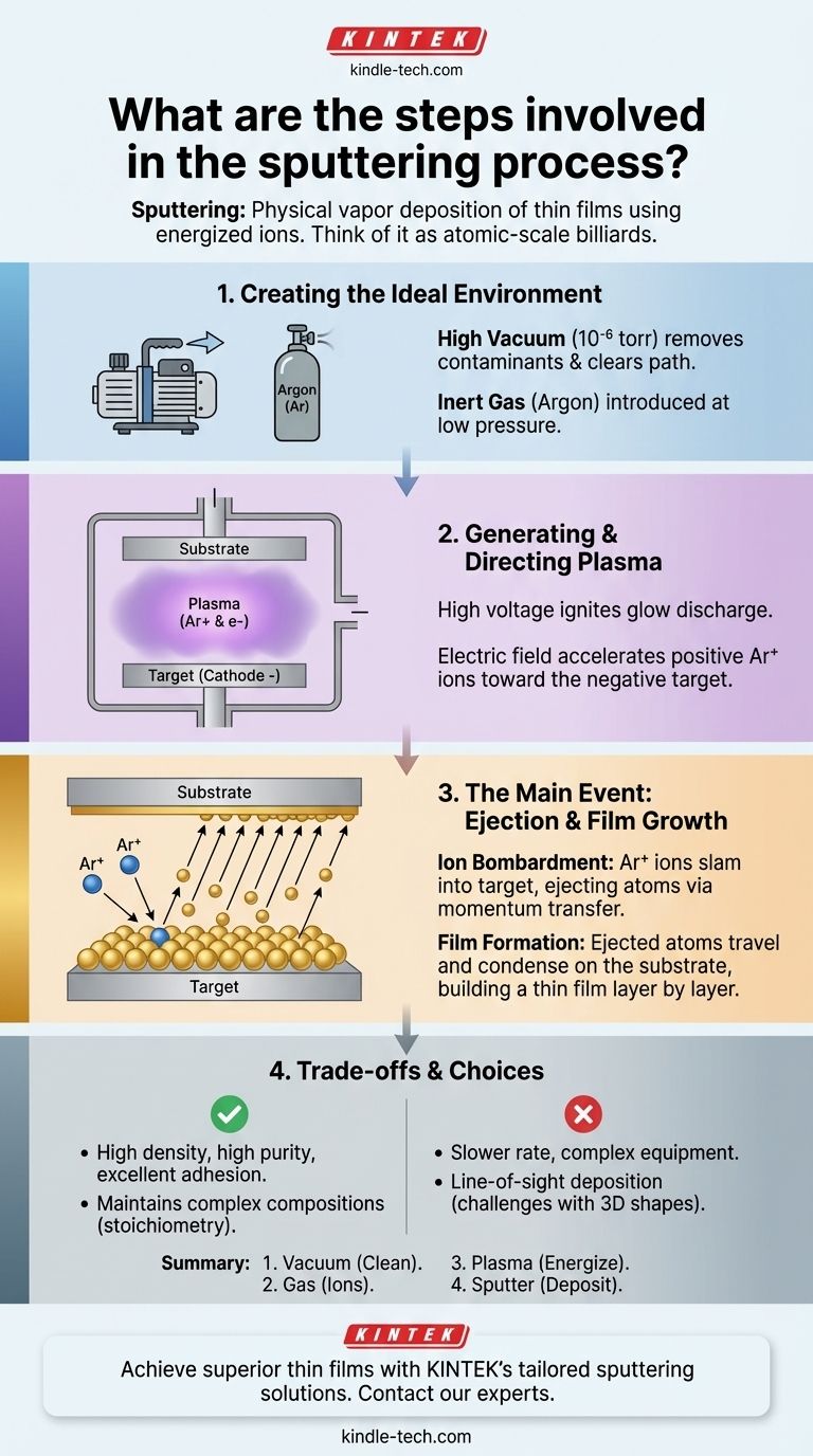 Quelles sont les étapes du processus de pulvérisation cathodique ? Un guide pour le dépôt de films minces de haute qualité Guide Visuel