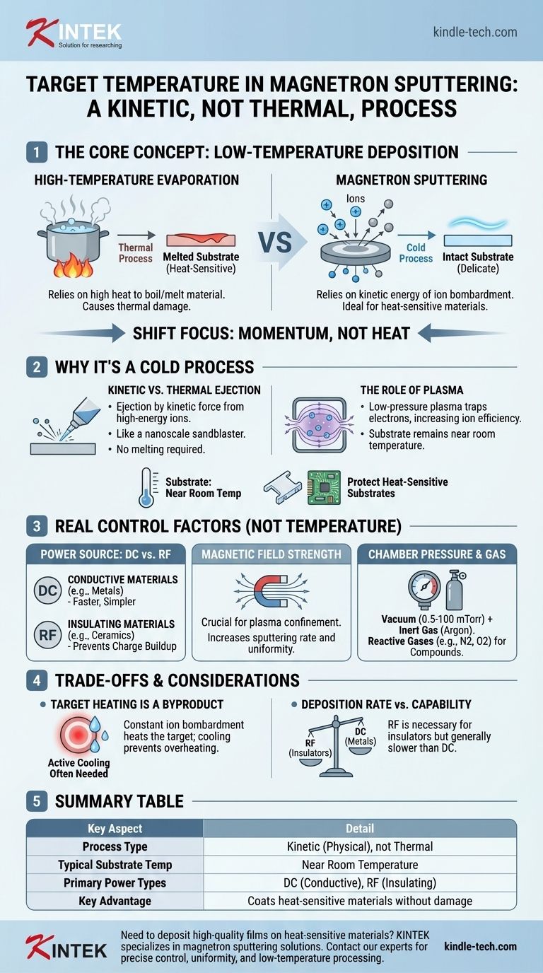 Qual è la temperatura target della sputtering a magnetron? Un processo a bassa temperatura per materiali sensibili Guida Visiva