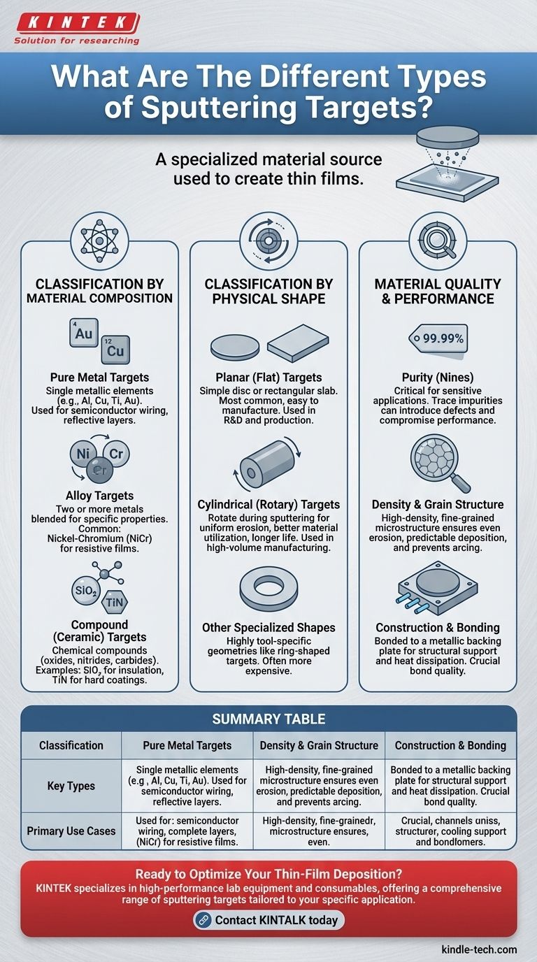 Was sind die verschiedenen Arten von Sputtertargets? Wählen Sie die richtige Materialquelle für Ihren Dünnschichtprozess Visuelle Anleitung