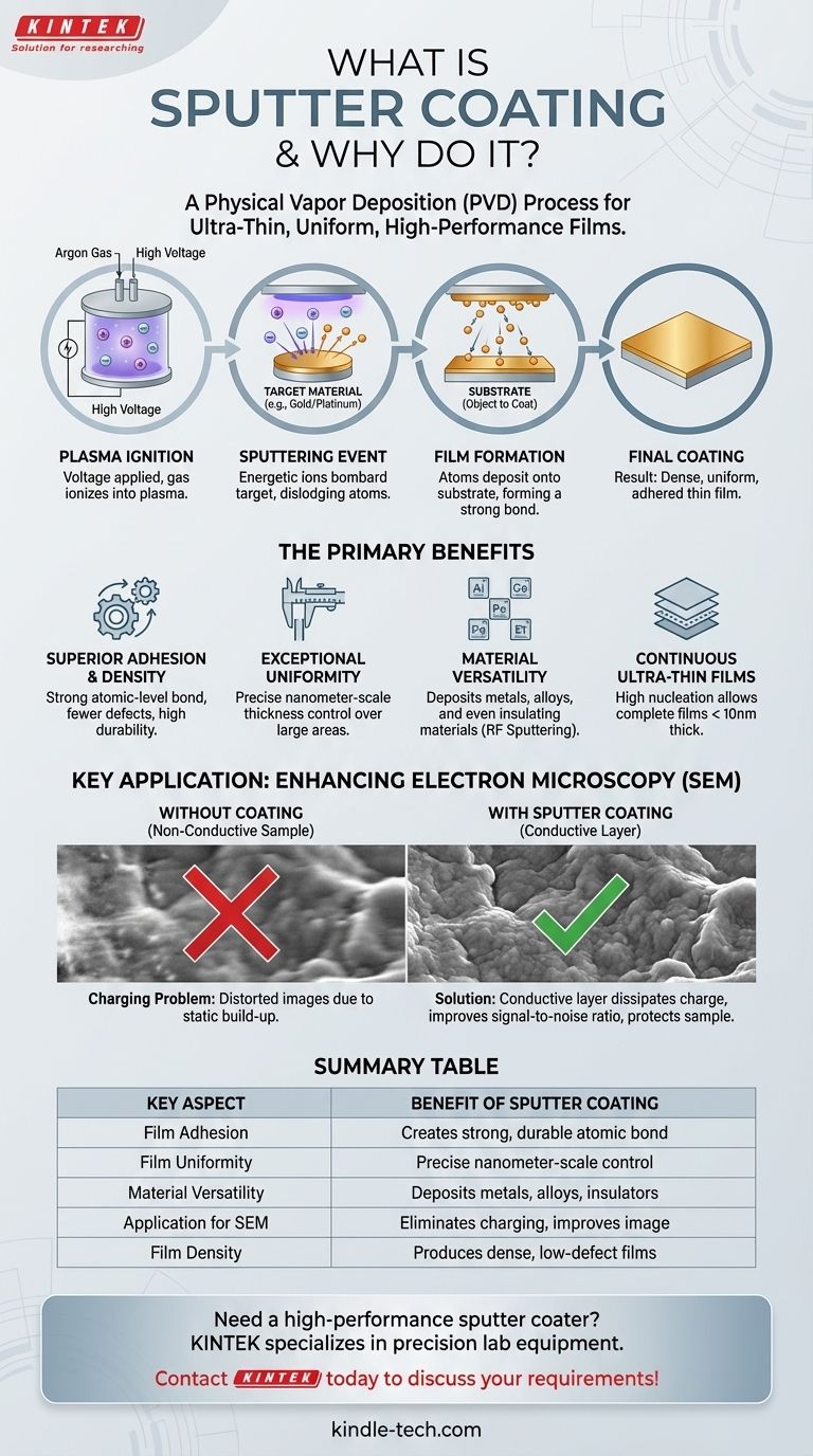 Was ist Sputter-Beschichtung und warum wird sie angewendet? Erzielen Sie überlegene Dünnschichten für SEM und funktionelle Anwendungen Visuelle Anleitung