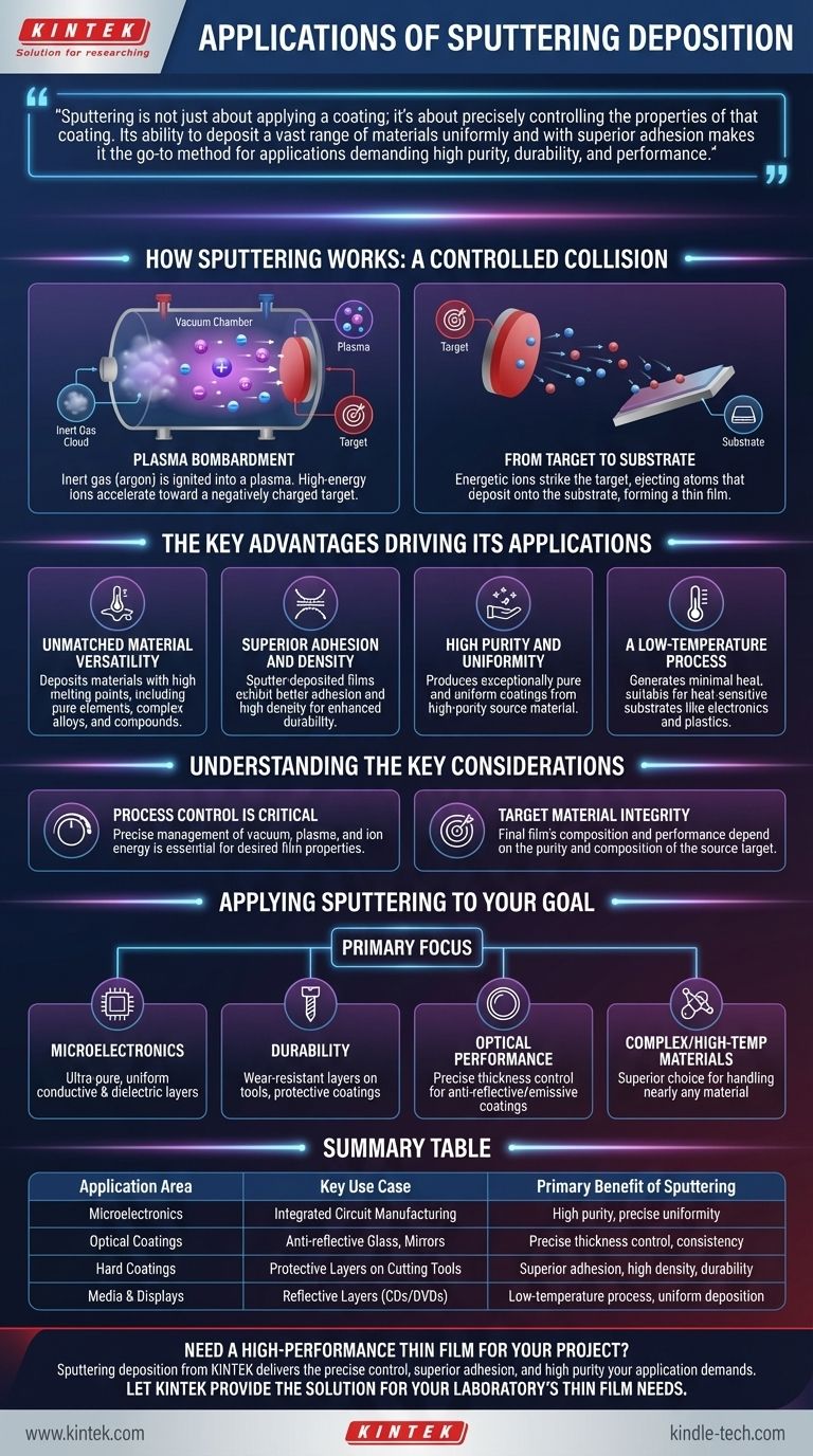 Quais são as aplicações da deposição por pulverização catódica (sputtering)? Obtenha filmes finos superiores para eletrônica, óptica e ferramentas Guia Visual
