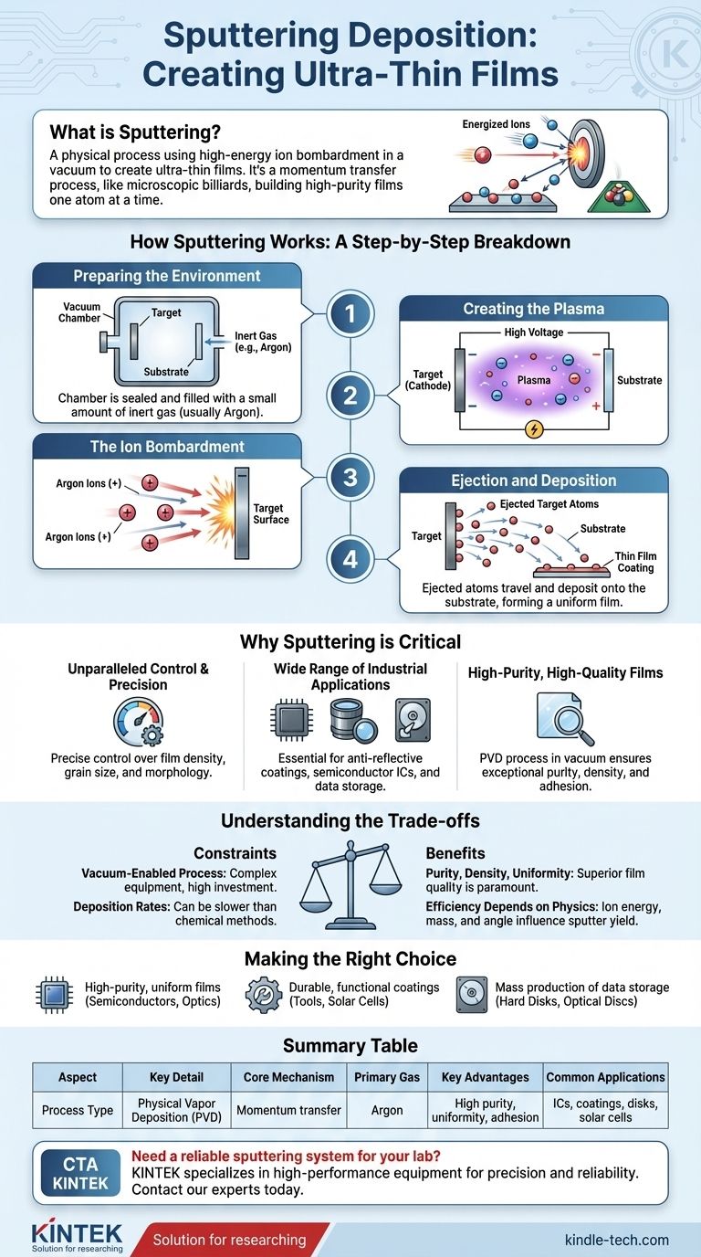 ما هي طريقة الترسيب بالرش (Sputtering)؟ دليل لطلاء الأغشية الرقيقة عالية النقاء دليل مرئي