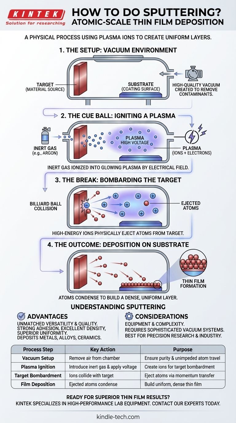 Wie funktioniert Sputtern? Eine Schritt-für-Schritt-Anleitung zur hochwertigen Dünnschichtabscheidung Visuelle Anleitung