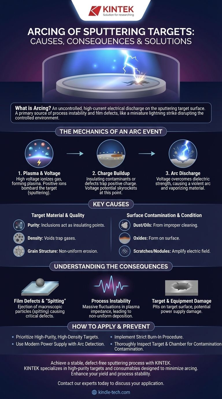 スパッタリングターゲットのアーク放電とは？成膜欠陥とプロセス不安定性を防ぐ ビジュアルガイド