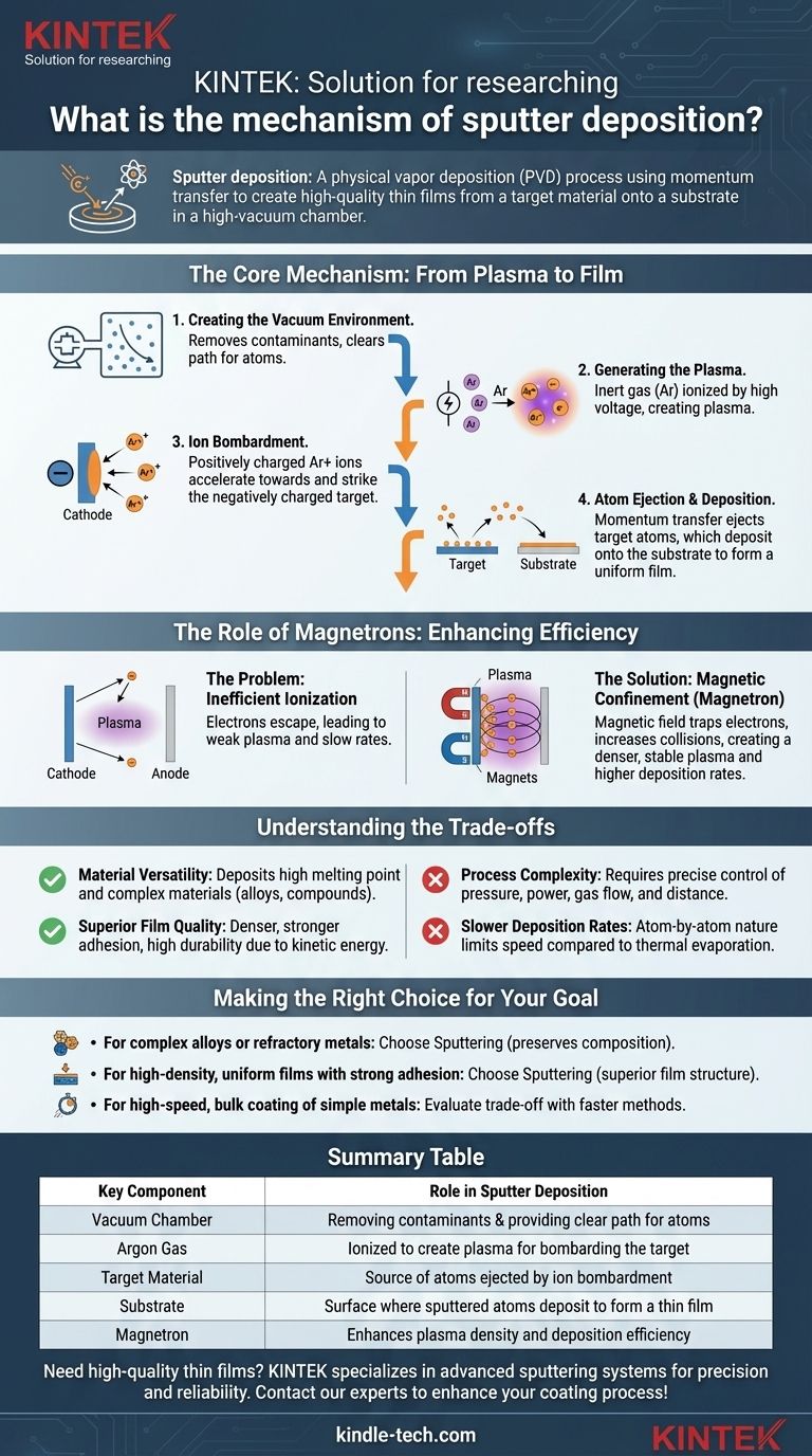 Was ist der Mechanismus der Sputterabscheidung? Ein Schritt-für-Schritt-Leitfaden zur Dünnschichtbeschichtung Visuelle Anleitung
