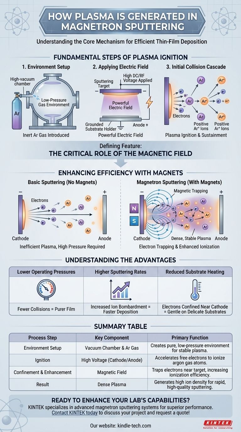 ¿Cómo se genera el plasma en la pulverización catódica por magnetrón? La clave para la deposición de películas delgadas de alta eficiencia Guía Visual