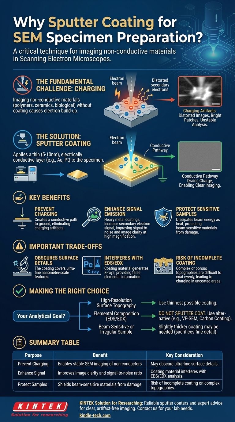 Perché si utilizza il rivestimento a sputtering (sputter coating) per la preparazione dei campioni? Prevenire la carica per ottenere immagini SEM nitide Guida Visiva