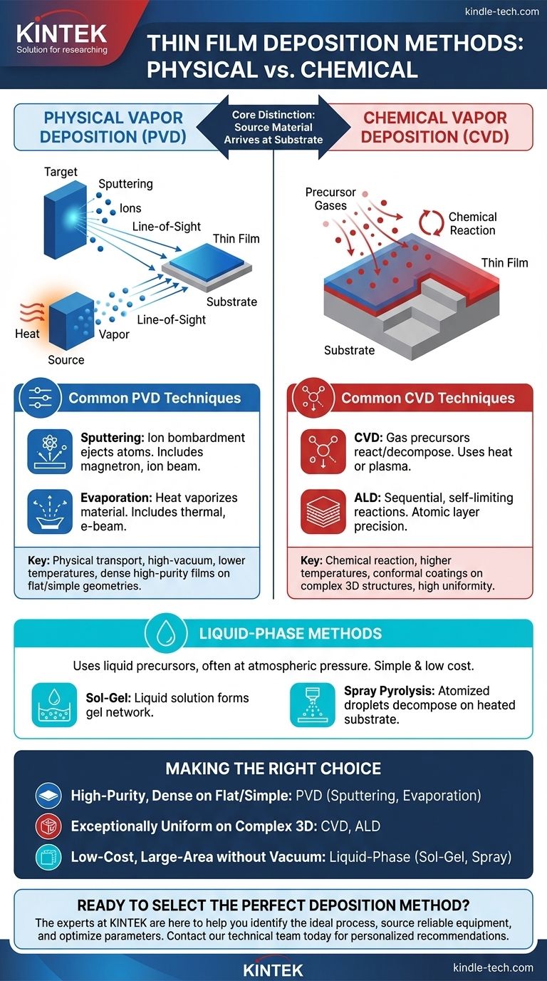 Qual dos seguintes métodos é usado para depositar filmes finos? Um Guia para PVD, CVD e Técnicas de Fase Líquida Guia Visual