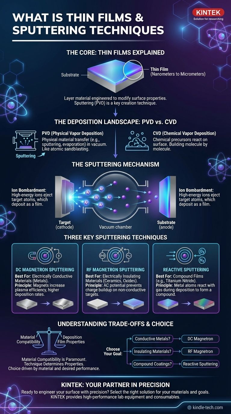 What is thin films explain sputtering techniques of thin film deposition? A Guide to DC, RF & Reactive Sputtering Visual Guide