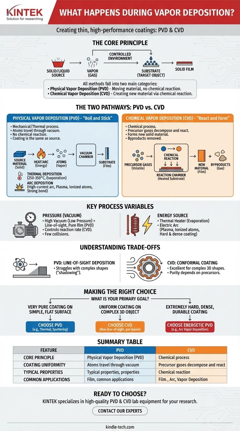 ¿Qué sucede durante la deposición de vapor? Una guía sobre el recubrimiento de película delgada por PVD frente a CVD Guía Visual