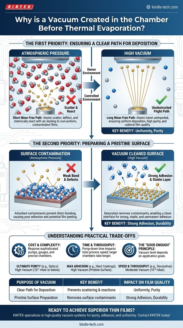 Warum wird vor der thermischen Verdampfung ein Vakuum in der Kammer erzeugt? Für hochwertige, gleichmäßige Dünnschichten Visuelle Anleitung