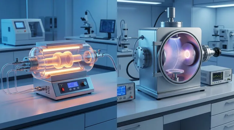 ما الفرق بين الترسيب الكيميائي للبخار (CVD) والطلاء بالرش (Sputter Coating)؟ اختر طريقة ترسيب الأغشية الرقيقة المناسبة