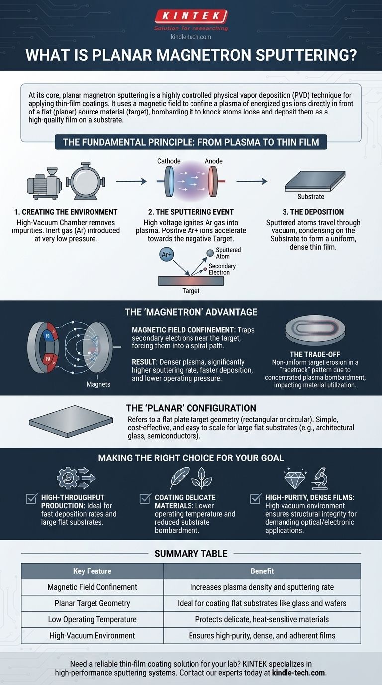 ما هو الترسيب بالرش المغناطيسي المستوي؟ عملية طلاء الأغشية الرقيقة عالية السرعة ومنخفضة الحرارة دليل مرئي
