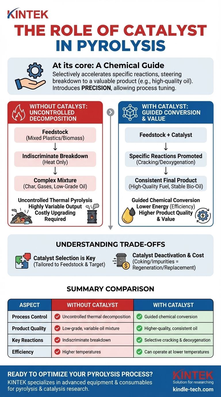 Qual è il ruolo del catalizzatore nella pirolisi? Trasformare i rifiuti in prodotti di alto valore Guida Visiva