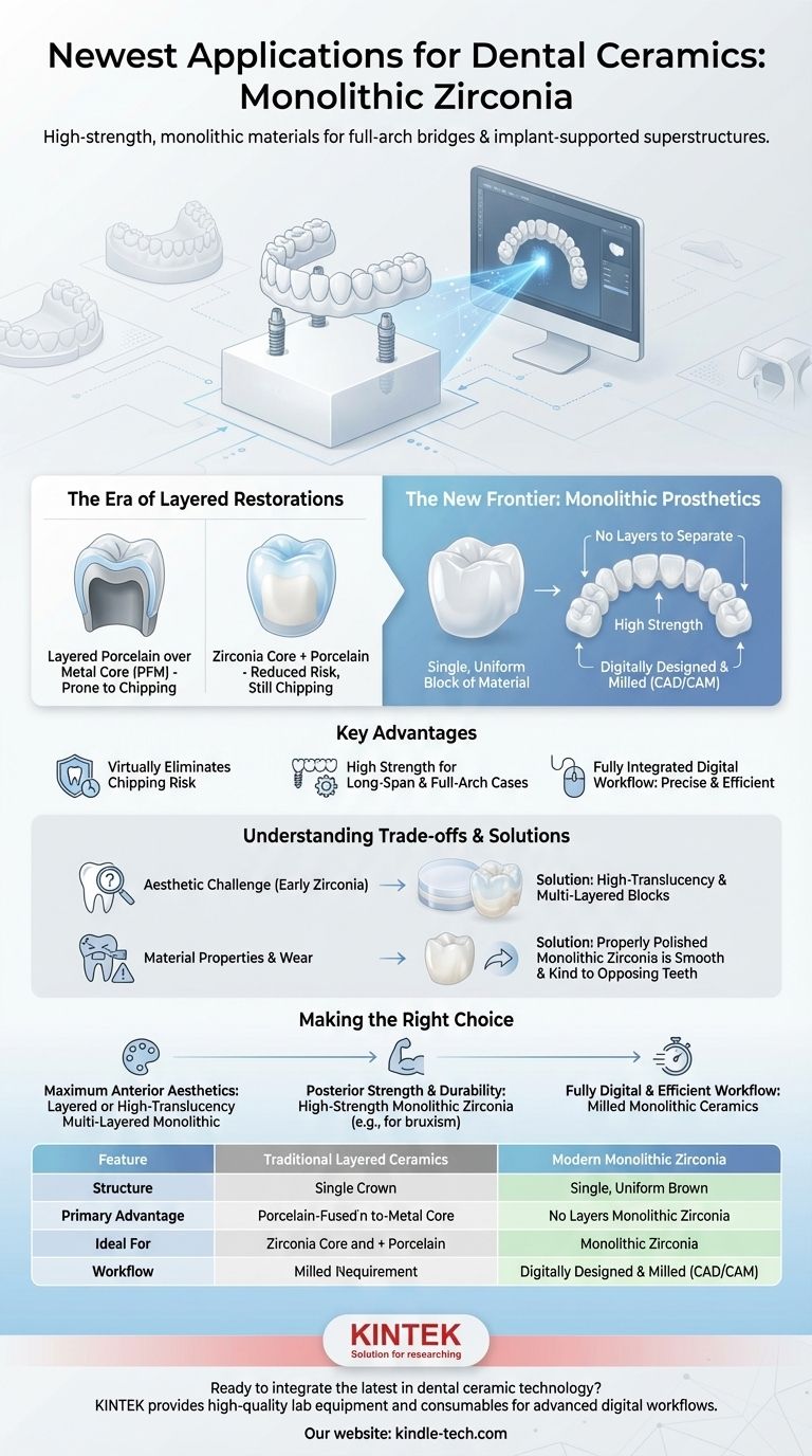 Quelle est l'une des applications les plus récentes des céramiques dentaires ? La zircone monolithique pour les bridges complets Guide Visuel