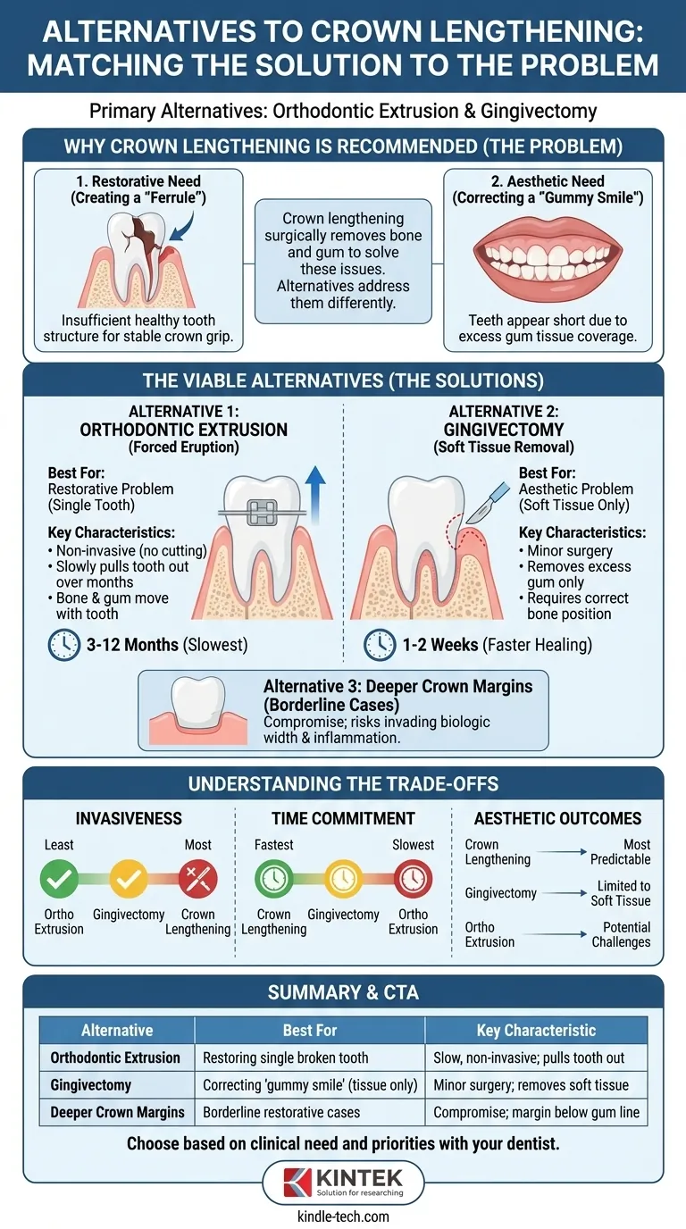 Quais são as alternativas ao alongamento de coroa? Explore a Extrusão Ortodôntica e a Gengivectomia Guia Visual
