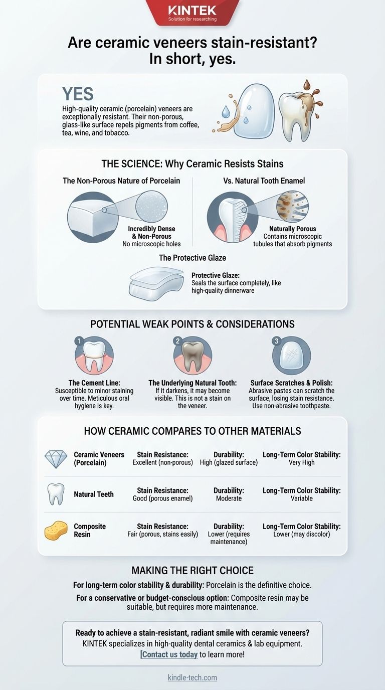 Le faccette in ceramica sono resistenti alle macchie? Sì, le faccette in porcellana offrono una resistenza superiore alle macchie Guida Visiva