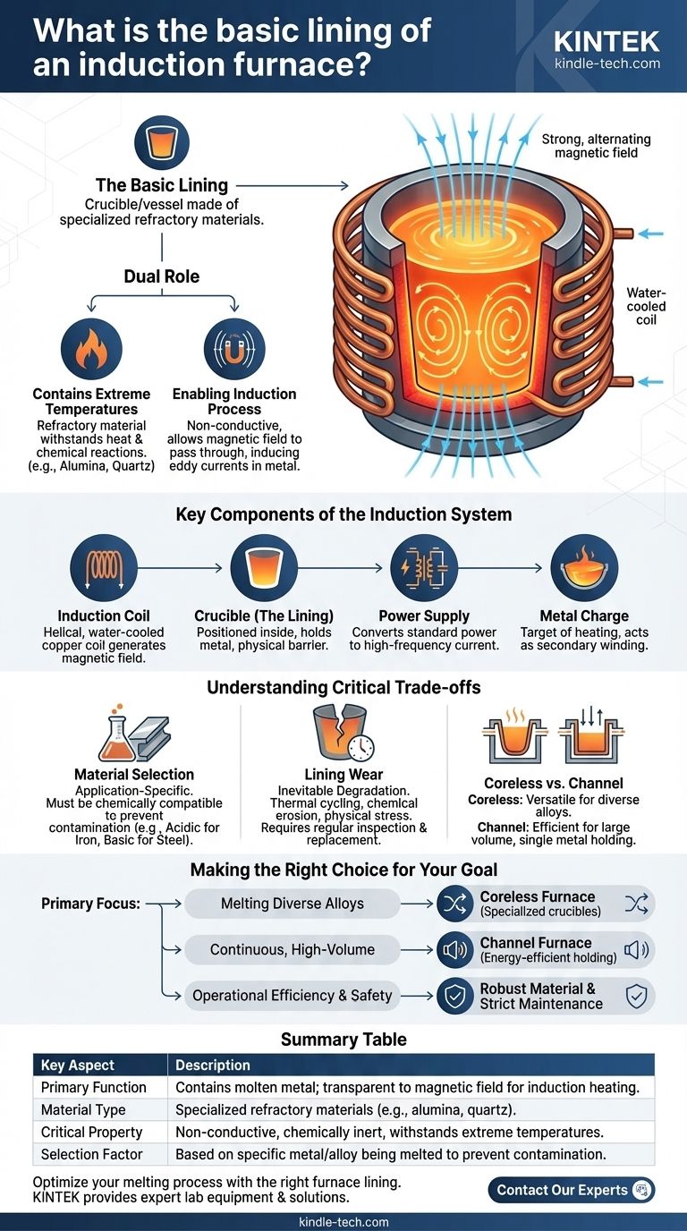 What is the basic lining of the induction furnace? The Engineered Core for Safe, Efficient Melting Visual Guide