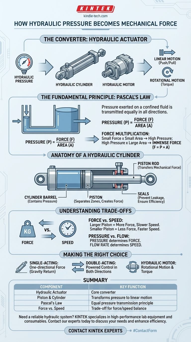 Cosa converte la pressione idraulica in forza meccanica? Sblocca la potenza degli attuatori idraulici Guida Visiva