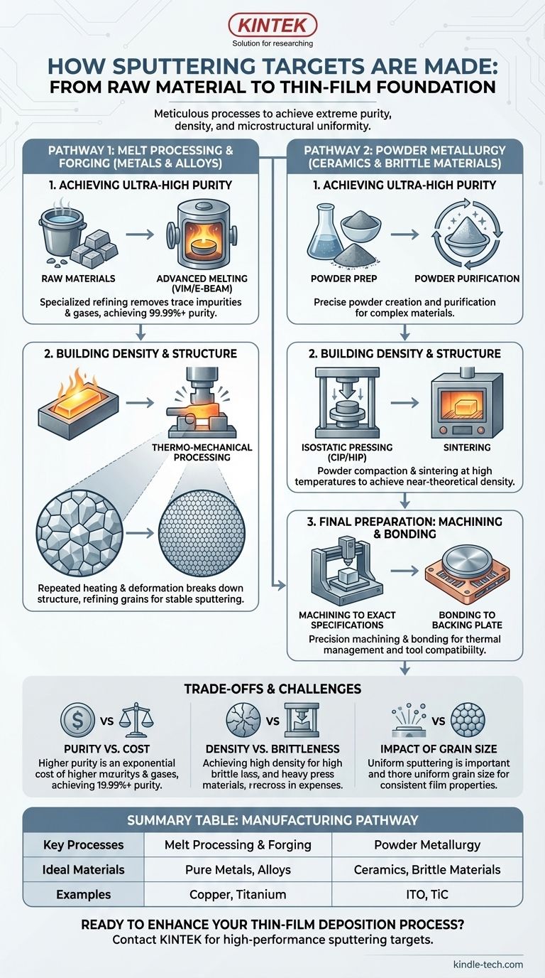 كيف يتم تصنيع أهداف الرش (Sputtering Targets)؟ من المواد فائقة النقاء إلى الأغشية الرقيقة عالية الأداء دليل مرئي