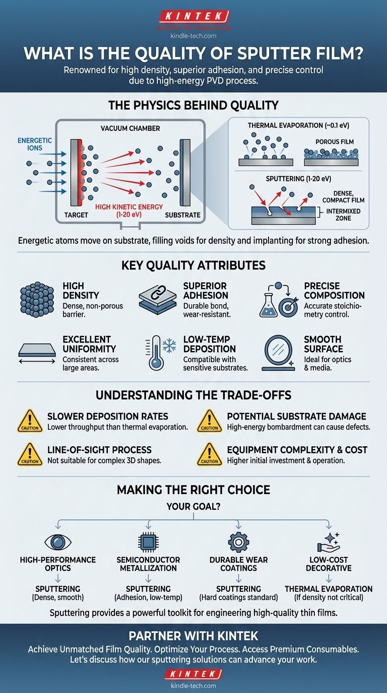 Каково качество напыленных пленок? Пленки высокой плотности с превосходной адгезией для ответственных применений Визуальное руководство