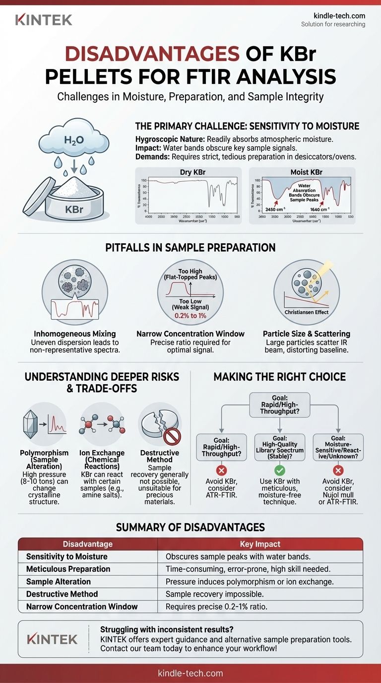 Quais são as desvantagens dos pastilhas de KBr? Evite Umidade e Erros de Preparação na Análise FTIR Guia Visual