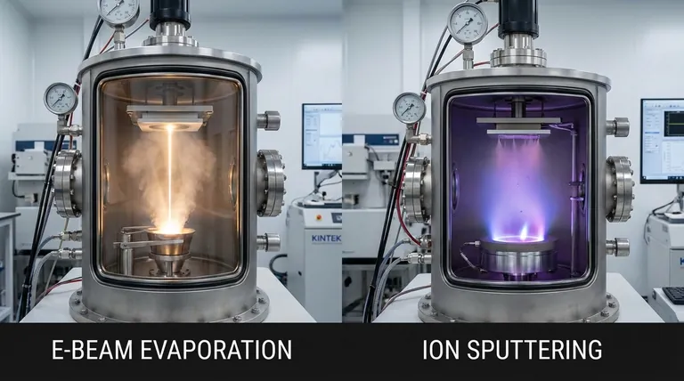 ¿Cuál es la diferencia entre la evaporación por haz de electrones y la pulverización iónica? Elija el método de deposición de película delgada adecuado