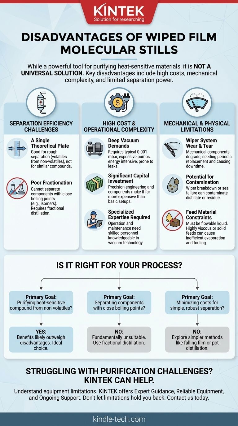 What are the disadvantages of wiped film molecular still? High Cost, Complexity & Separation Limits Visual Guide